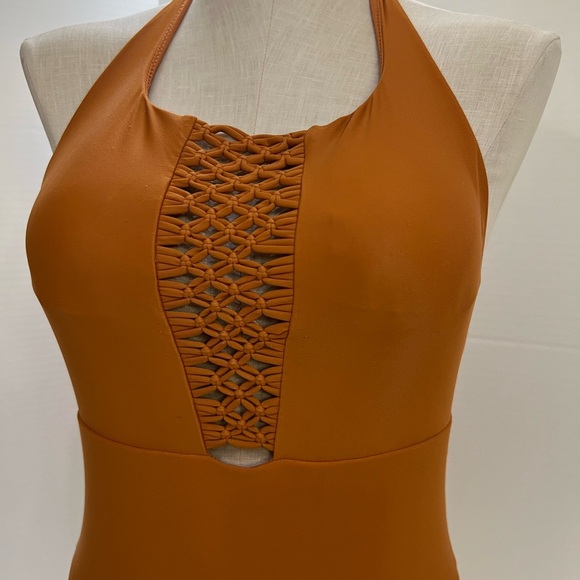 Aerie Brown One-Piece Halter Swimsuit with Lattice Detail - Picture 3 of 10